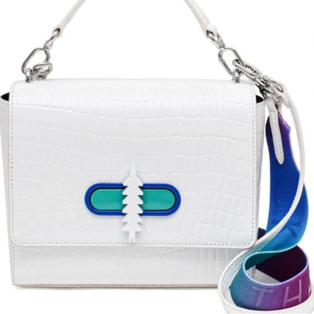 White Croc-Embossed Women's Bag with Multicolor Strap - Picture 1 of 6